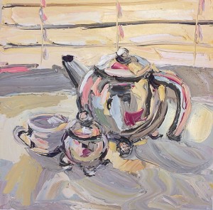 "The Teapot Mum Gave Me (From David Jones)" )il on canvas (60x60cm)  $1700 FINALIST 2015 Lethbridge Small Scale Art Prize. 