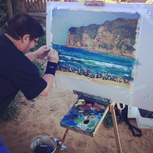 Patrtick Carroll painting en plein air at Avoca Beach Part of the 5 Lands Walk En Plein Air Event Sponsored by KAB Gallery