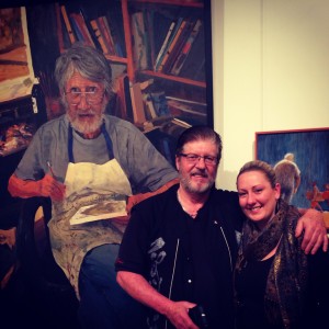 Artist Patrick Carroll with his artwork Artist Robin Norling at Work & Kerry Blanket