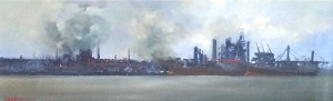 Newcastle Harbour Mixed Media (22x73cm) $2750