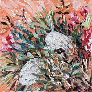 Sally West  Tuesday Natives - Orange Oil on Canvas (45x45cm)  $900