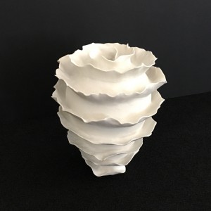 Porcelain Vase - Inspired by the organic form of a shark egg.  White Porcelain Height 29cm $880