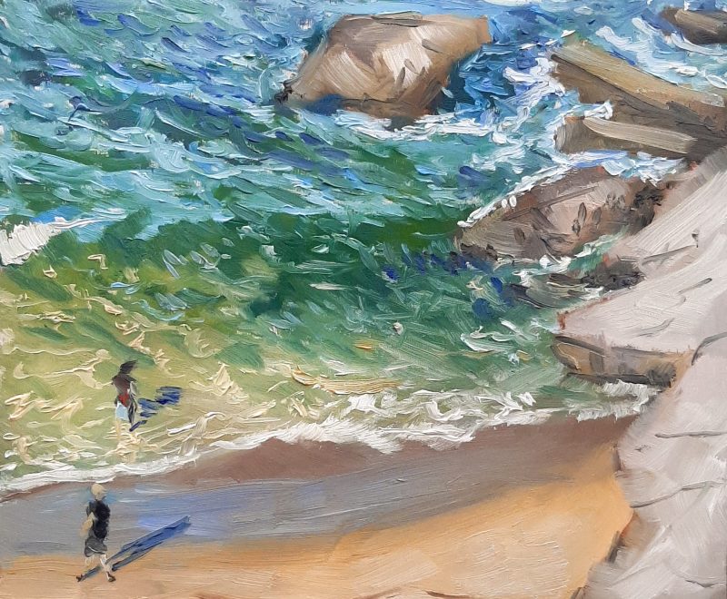 A Scene Down a Cliff - Plein Air at Soldiers Beach ( Zac Hampson) - Available from KAB Gallery