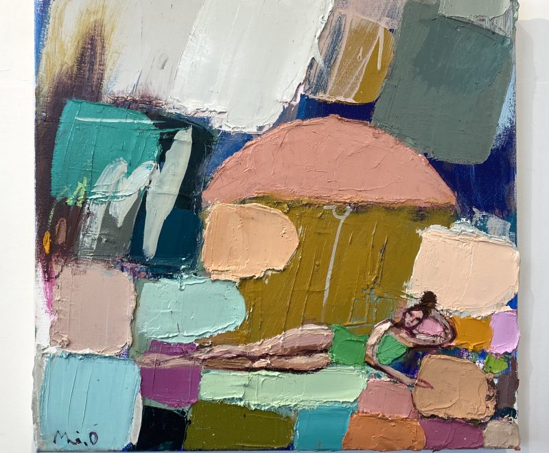 Beach Scene - Blush Umbrella ( Mia Oatley) - Available from KAB Gallery