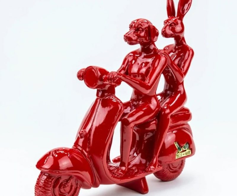 The Vespa Lovers - Red Resin Sculpture ( Gillie and Marc) - Available from KAB Gallery