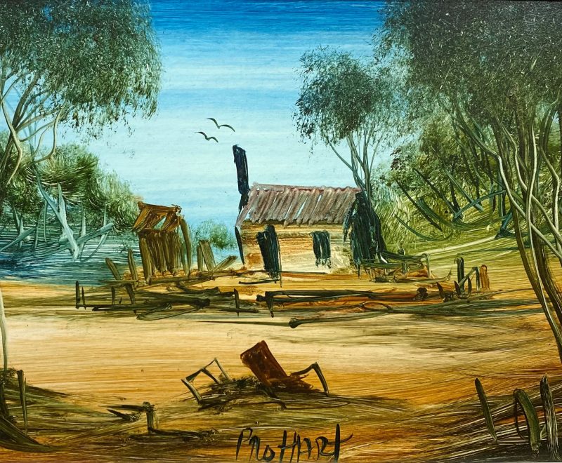 Squatters Hut c. 1986 ( Pro Hart) - Available from KAB Gallery