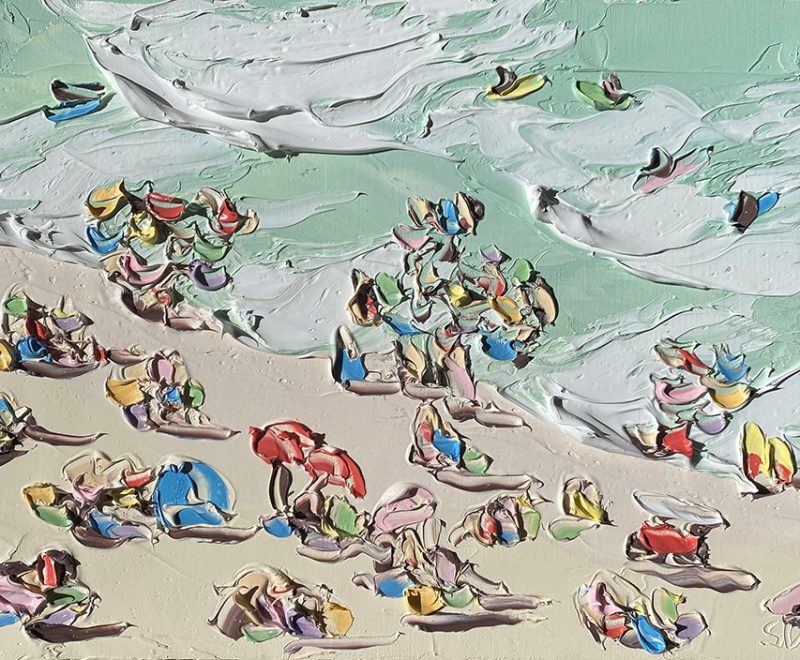 Two Red Umbrellas - Bondi Study 1 (2.6.22) ( Sally West) - Available from KAB Gallery